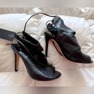 Ankle ties open toe 4"  heel leather bootie